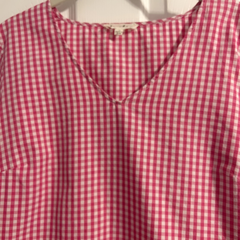 Jane and Delancey Pink Checked V-Neck Blouse Top 3/4 Bell‎ Sleeves Size Medium - Picture 2 of 6